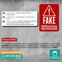 É FAKE! - Vereadores recebem pagamento extra por Reuniões Extraordinárias