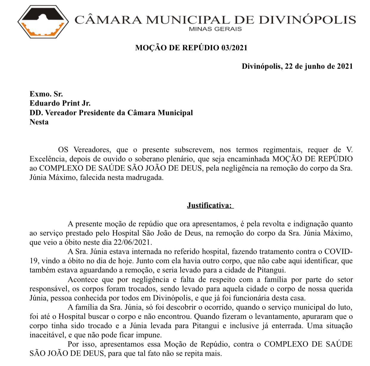 Vereadores emitem Nota de Repúdio ao HSJD